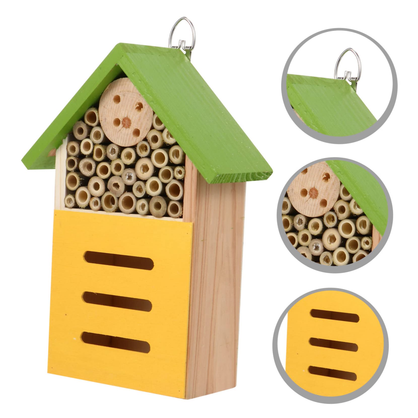 Yardwe Holz Bienenhaus für Garten Dekoratives Insektenhaus und Eisen Fertig Montiert mit Haken zur Aufhängung
