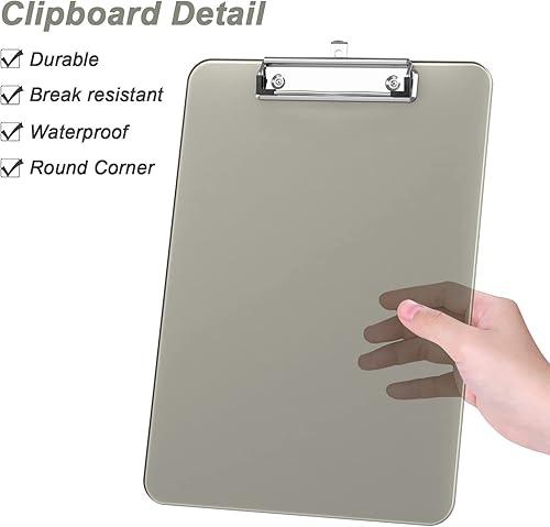 Miniatura 4 de Rimilak Juego de 6 portapapeles de plástico, tablero de clip translúcido con clip de metal de perfil bajo, tamaño carta de 12.5 x 9 pulgadas