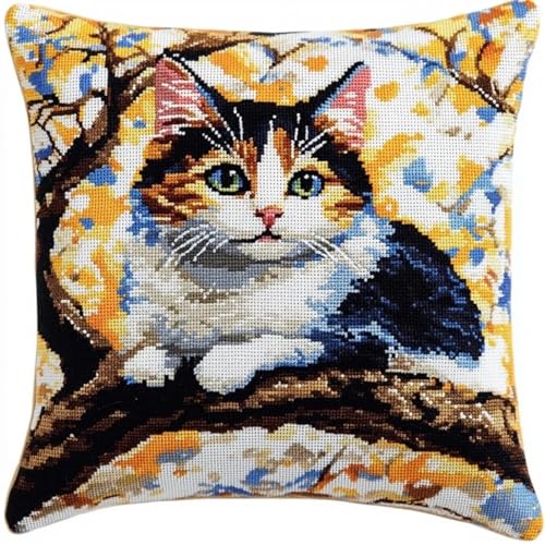 Coussin Point de Croix Anti Stress - Réussir sa Déco DIY Chat 45x45