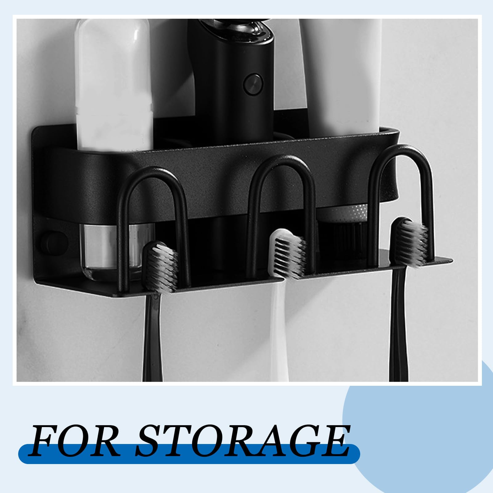 Toyvian Porta Spazzolino da Parete Nero Posti con Sgocciolatoio Supporto Salvaspazio per Spazzolini Manuali ed Elettrici Dentifricio e Bicchieri Organizer Bagno Igienico e Facile da