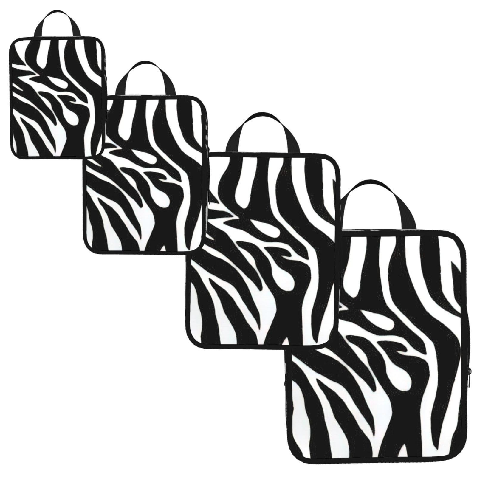Zebra Print Print 4 Set Compression Packing Cubes for Suitcases,Expandable Storage Bag Organizers