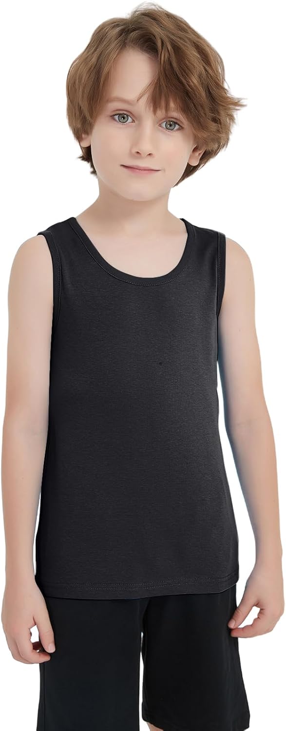 6 Pack Boys Tank Tops Cotton Undershirts Kids Sleeveless Crew Neck Tank Tops for Toddlers Youth(Age 2-16) - Image 4