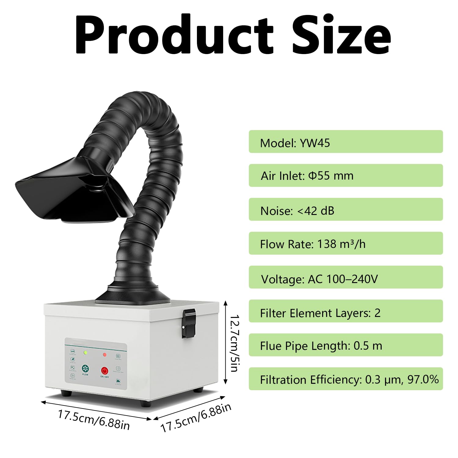 Aspiración de soldadura de 45 W, aspiración de humo con filtro de carbón activo, absorbedor de humo de escritorio, 138 m³/h, limpieza de humo silenciosa para humo de soldadura, vapor láser y polvo