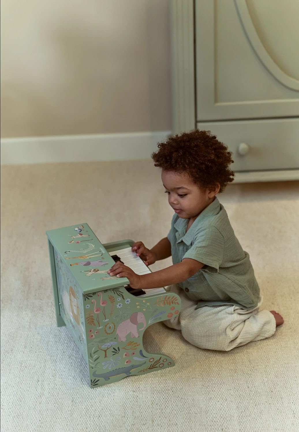 Little Dutch Kinder Piano - Klavier - Holzklavier - Holzpiano - für Jungen und Mädchen ab 3 Jahren - Unisex - Safari Friends - grün
