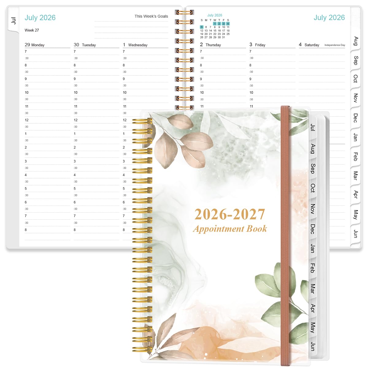 Photo 1 of 2026-2027 Appointment Book & Planner - 2026-2027 Daily Hourly Planner from July 2026 - June 2027, Weekly Appointment Book with 30-Minute Interval, Medium 6.4" x 8.5", Rose Leaf