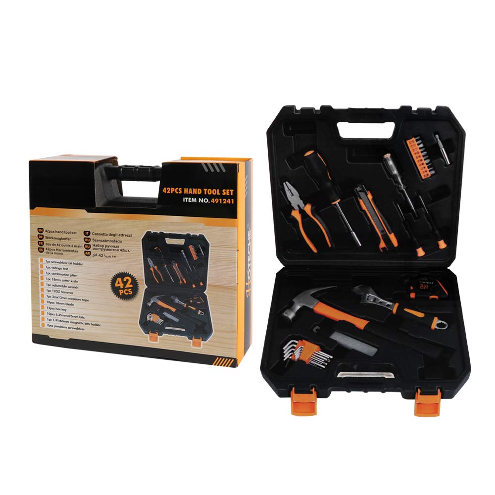 BIGTREE 42 Piece Household Garage Tool Set for House Kitchen DIY Projects