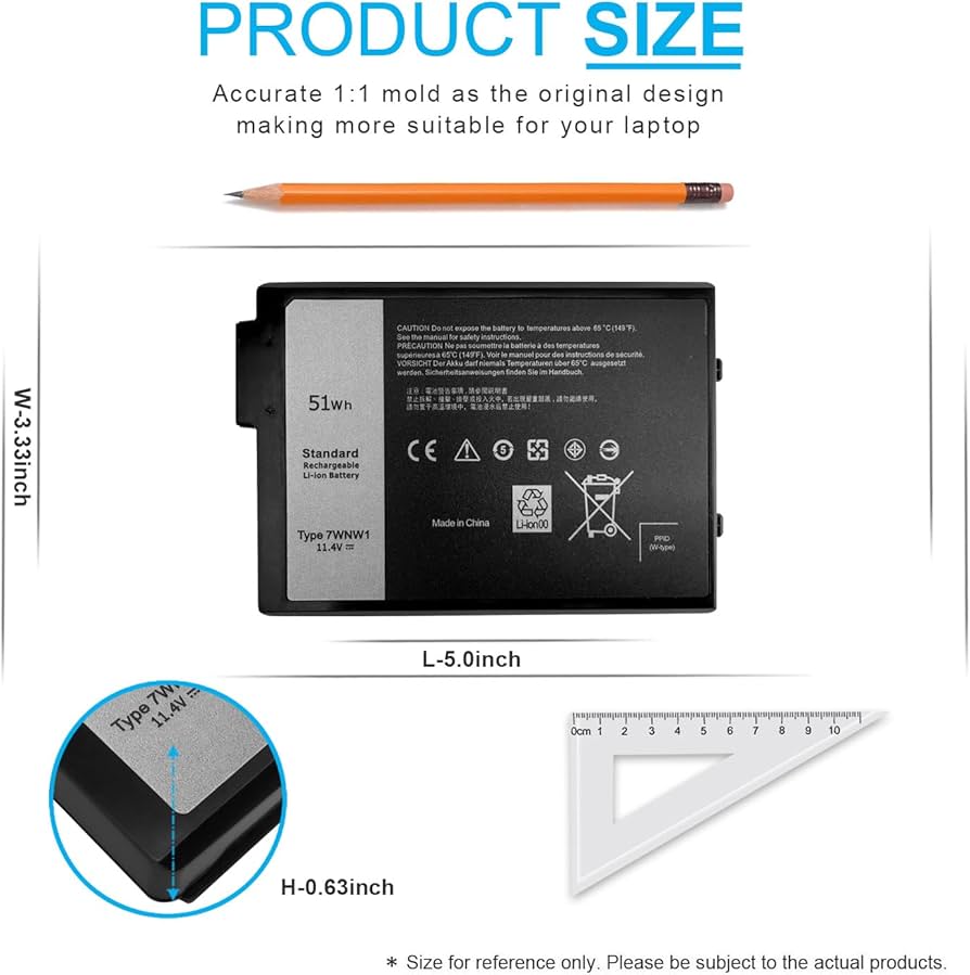 Amazon.com: 51Wh Type 7WNW1 11.4V Laptop Battery Replacement for