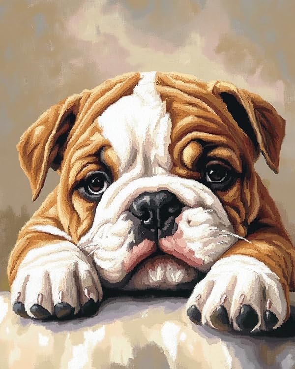 Kit de broderie au point de croix bouledogue, cadeau de Noël idéal fait main