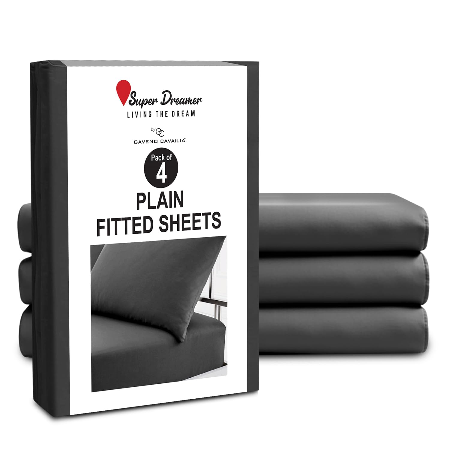 GC GAVENO CAVAILIA Microfiber Fitted Sheet Single - 4 Pack Plain Bed Sheets - Deep Pocket 10 inch (25cm) - Shrinkage, Fade & Wrinkle Resistant Bottom Sheet Washable Fit to Mattress (91x190 cm) - Black โ image 1