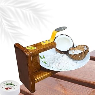 MDT India Table Top Polished Real Teak Wood Coconut Scraper Grater Shredder Movable Chirava