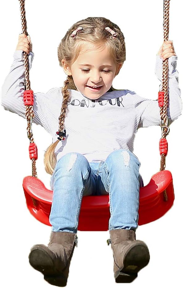 AIPINQI Swing Seat for Kids, Playground Swing Set Curved Swing Tree Swing for Outside Backyard Playground Holds 220lbs/100kg for 3-10 Years Kids Children, Red : Toys & Games