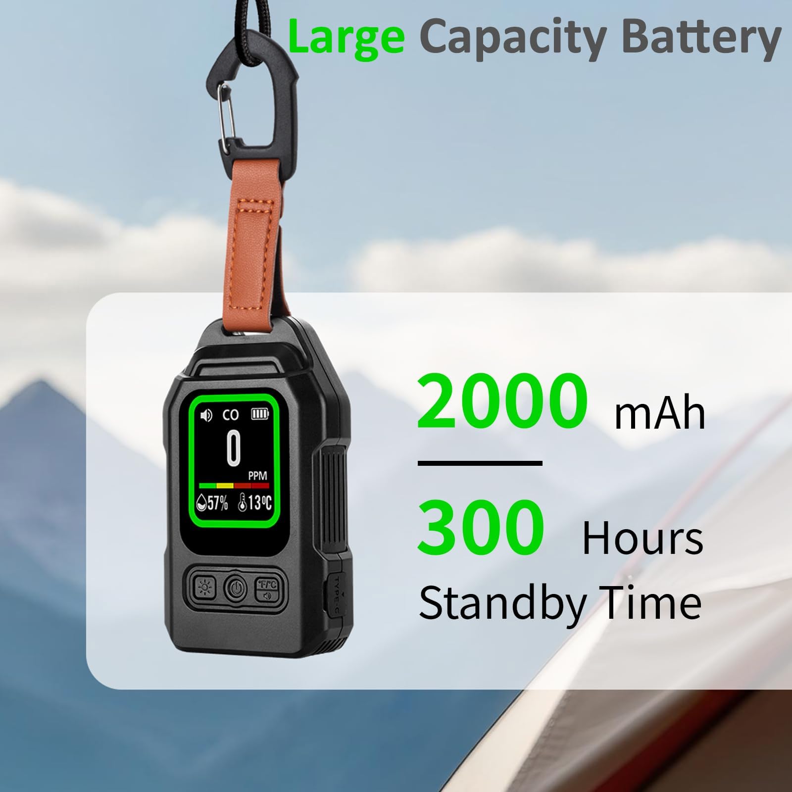 3 in 1 Tragbarer CO Melder mit Temperatur Luftfeuchtigkeit, Kohlenmonoxid Melder mit TFT Bildschirm, Upgrade CO Warner Kohlenmonoxidmelder mit Magnetischer Rückseite