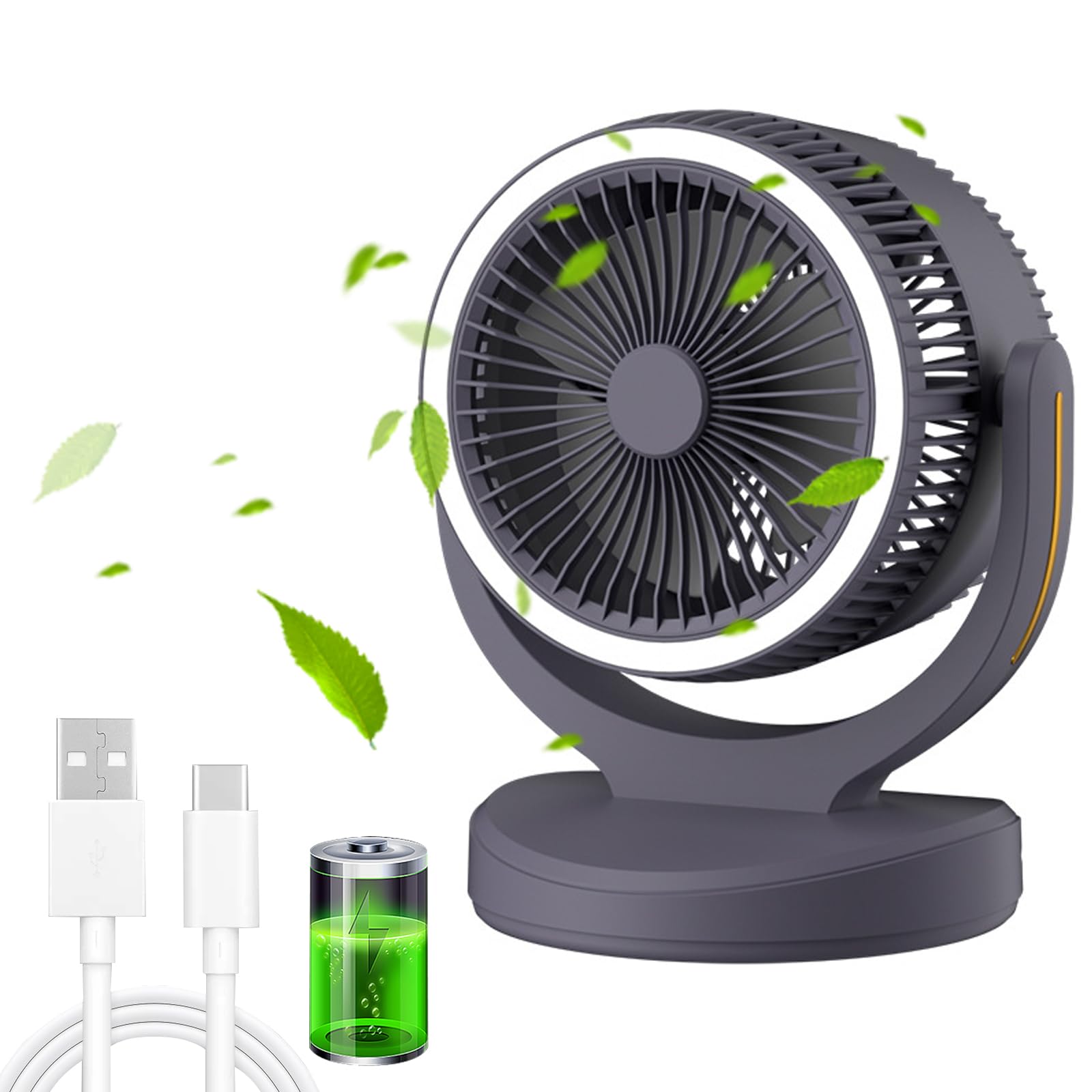 Mini mały wentylator biurkowy USB z oświetleniem LED, 3 prędkości ciche wentylatory przenośne przenośne lampy akumulatorowe oscylacyjne do biura sypialni na zewnątrz wentylatory biurkowe-Dark Blue