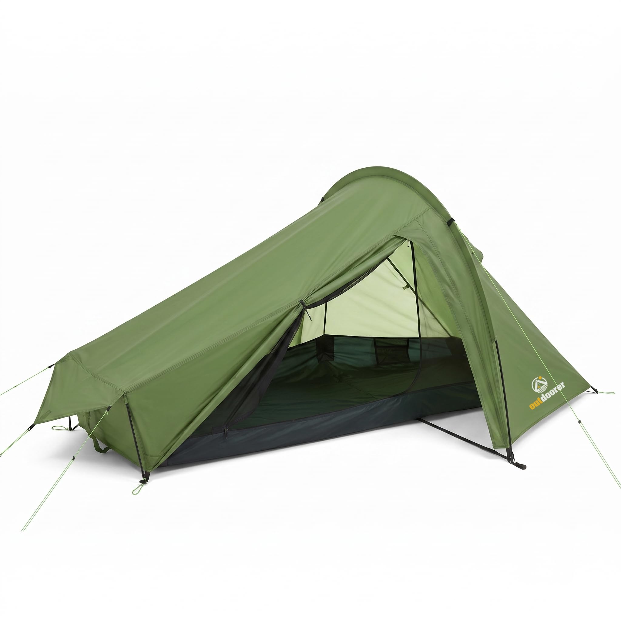 outdoorer Trek Solo Einmannzelt - 1,45kg leichtes Trekkingzelt, Schnellaufbau System, sehr kleines Packmaß, geräumiges 1-Personen-Leichtzelt für Trekking und Camping mit Apsis, Belüftung, grün.