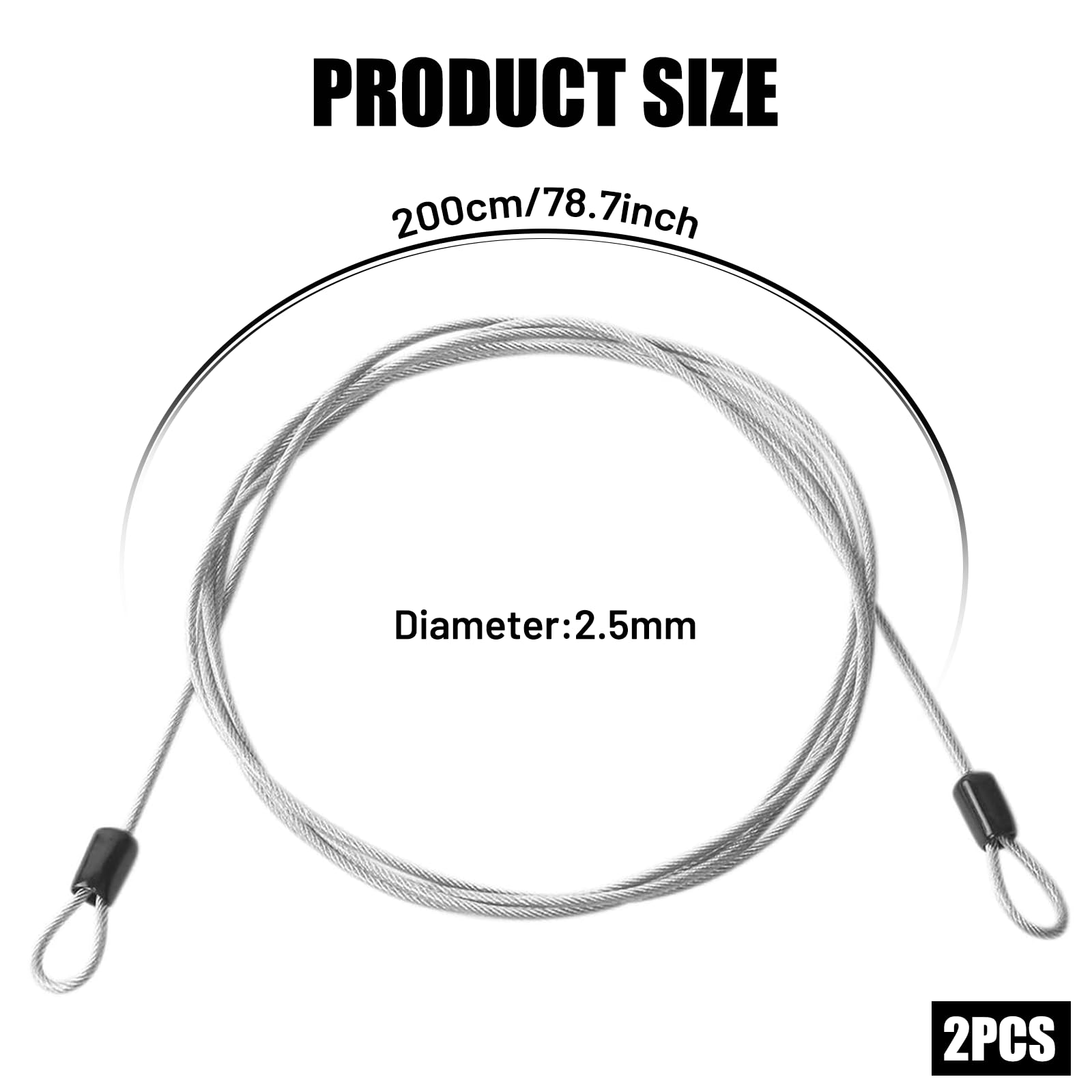 Neyared 2PCS Wire Lightweight Bike Lock Cable, Double Loop Steel Security Lock Chain for Padlocks Scooter Bicycle Suitcase79inch - Image 2