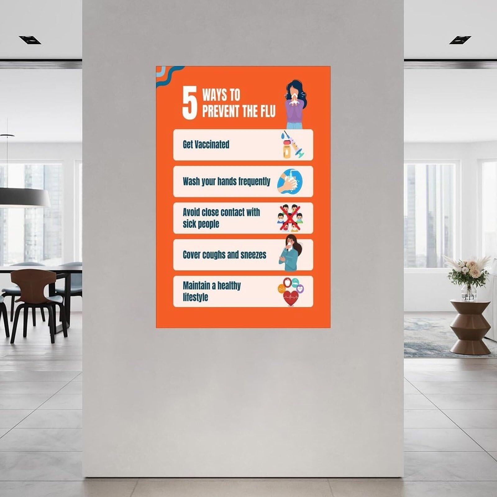 JMVLVLOA Cold and Flu Season Health Tips Poster Guide Informative Chart Wall-Art Set for School Nurse Office Home Clinic Decor(Framed,16x24inch(40x60cm))