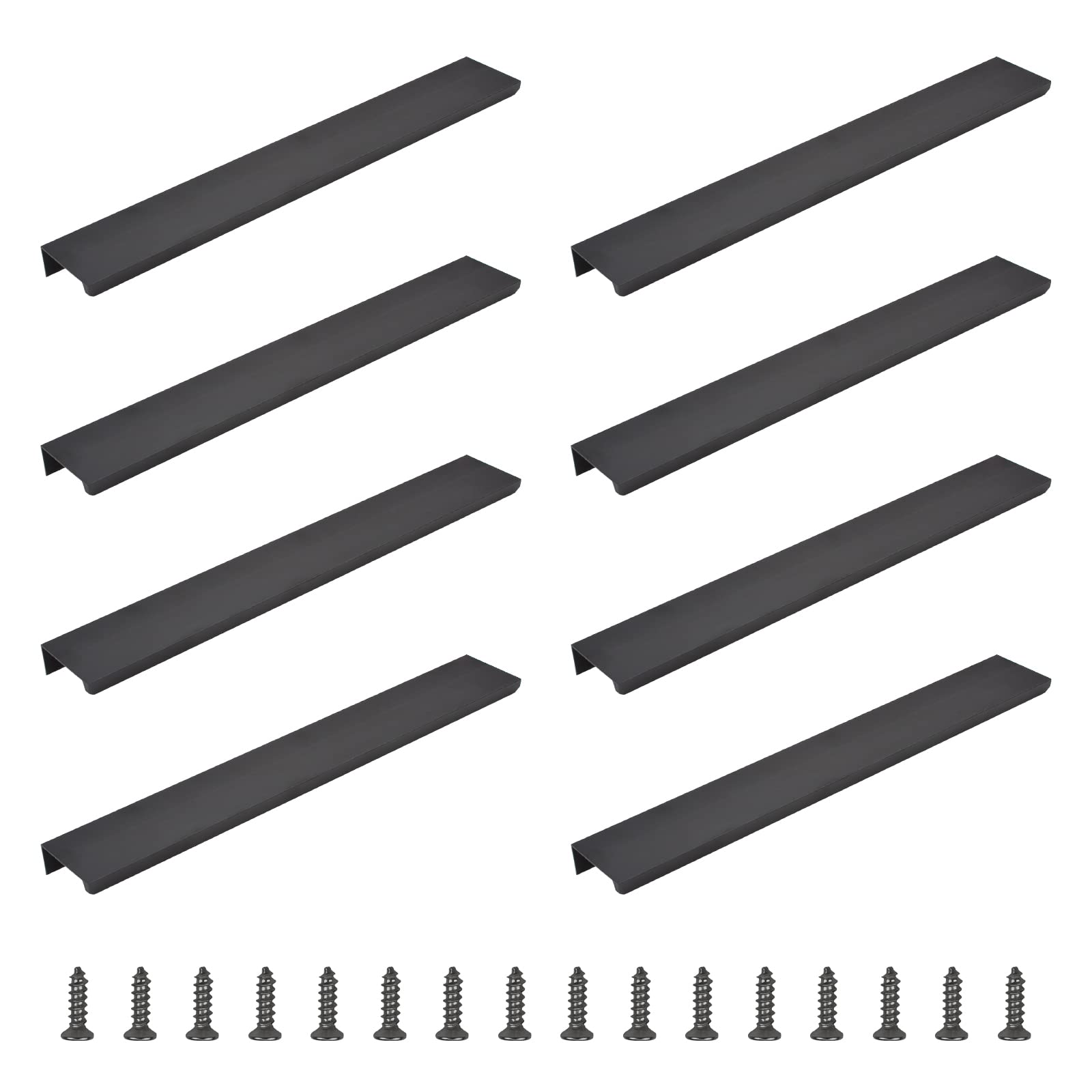 Morobor Black Matte Finger Edge Pull, 8Pcs Concealed Modern Style Drawer Handle, Aluminum Alloy Invisible Wardrobe Handle For Home Kitchen Cabinet/300Mm