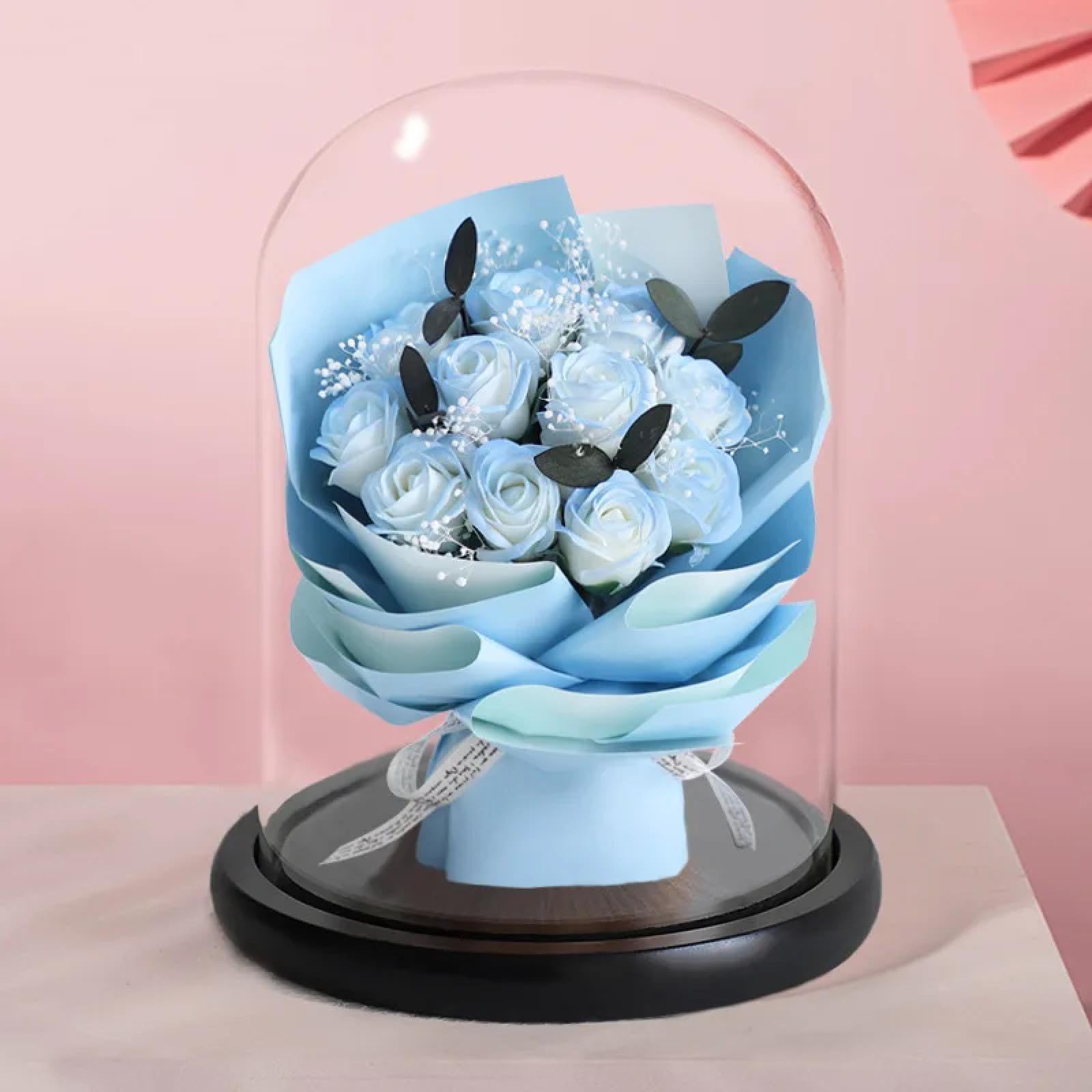 Rosa eterna DANETI en cúpula de cristal para una decoración romántica del hogar