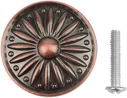 Miniatura 7 de Perillas de gabinete antiguas con diseño floral rojo mate y herrajes para cajones y puertas, redondas, estilo vintage, tiradores de 1.378in de