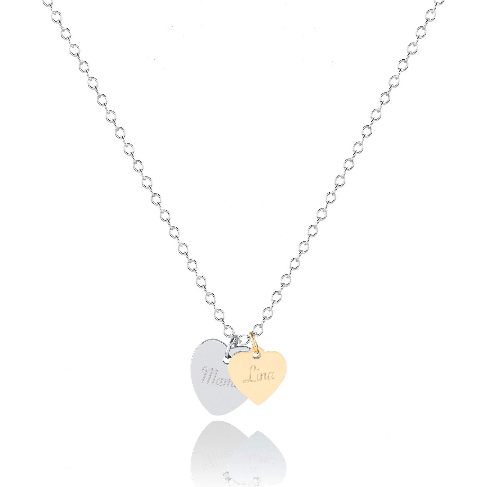 VALENCIA Halskette Herz Anhänger mit Gravur | Mutter Kind Kette | Mit Namen | Persönliche Geschenke | Personalisierter Schmuck | 316 L Edelstahl | Silber Gold Rosé | Valentinstag Geburtstag Jahrestag