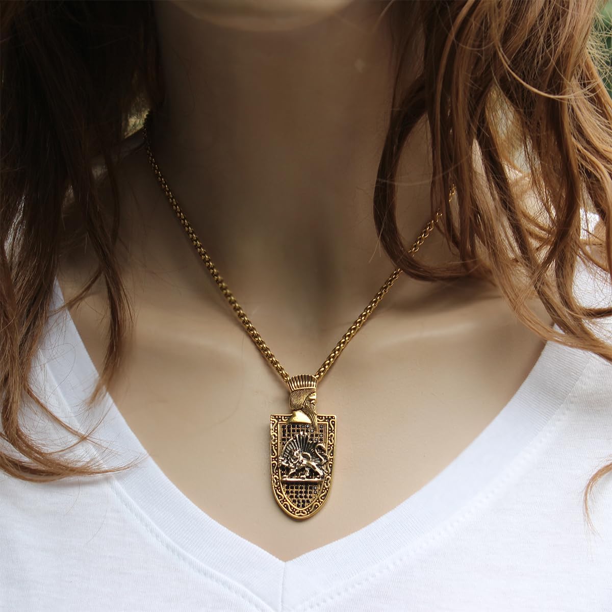 Cyrus The Great Persian King Shield With Lion Sun Pendant Necklace Chain