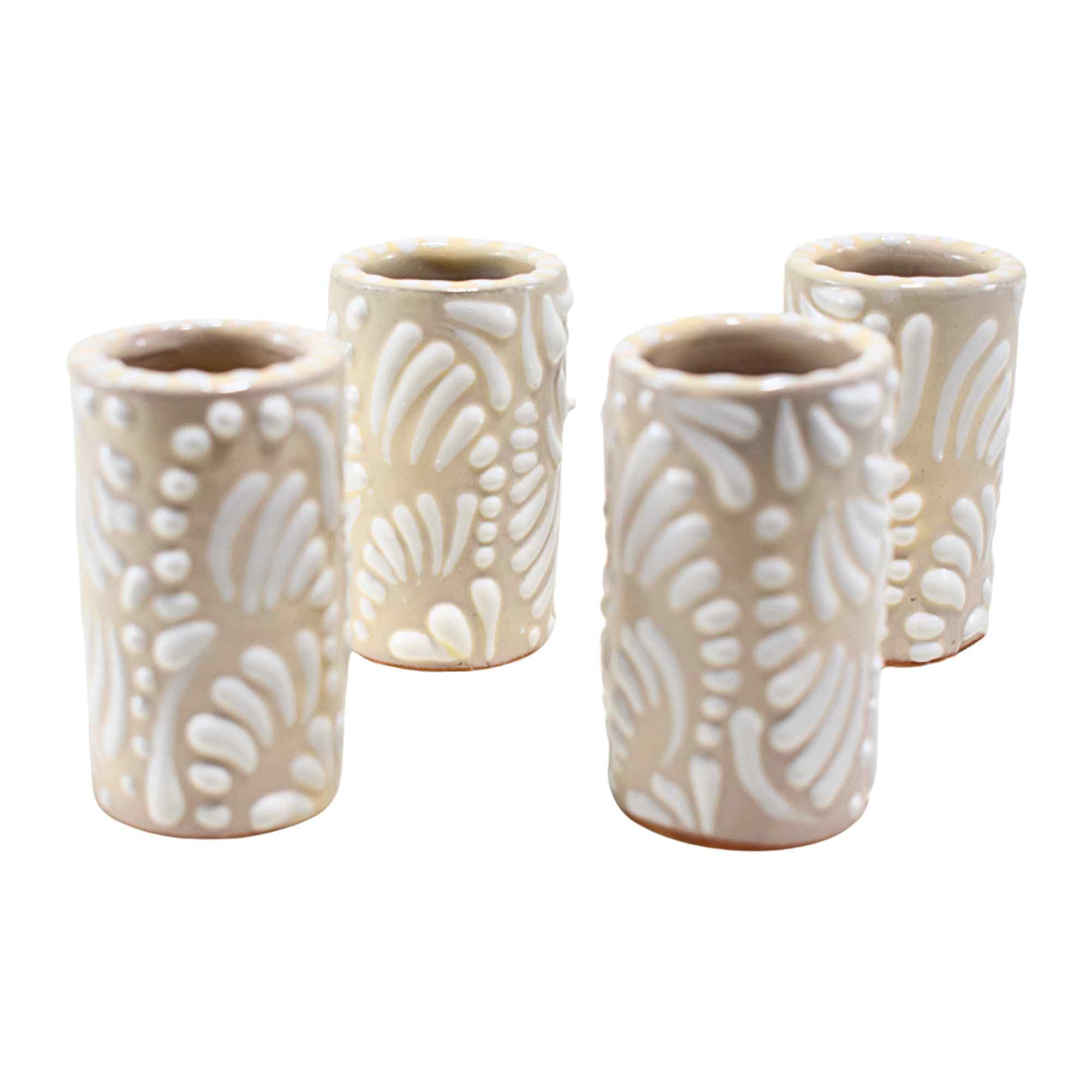 MAREY Mexican Pottery Shot Glasses | Talavera Poblana | Talavera Pottery | 100% Handmade Ceramic from Mexico | Tequila Cups (Moka, 2 Oz.) Set of 6 Pieces