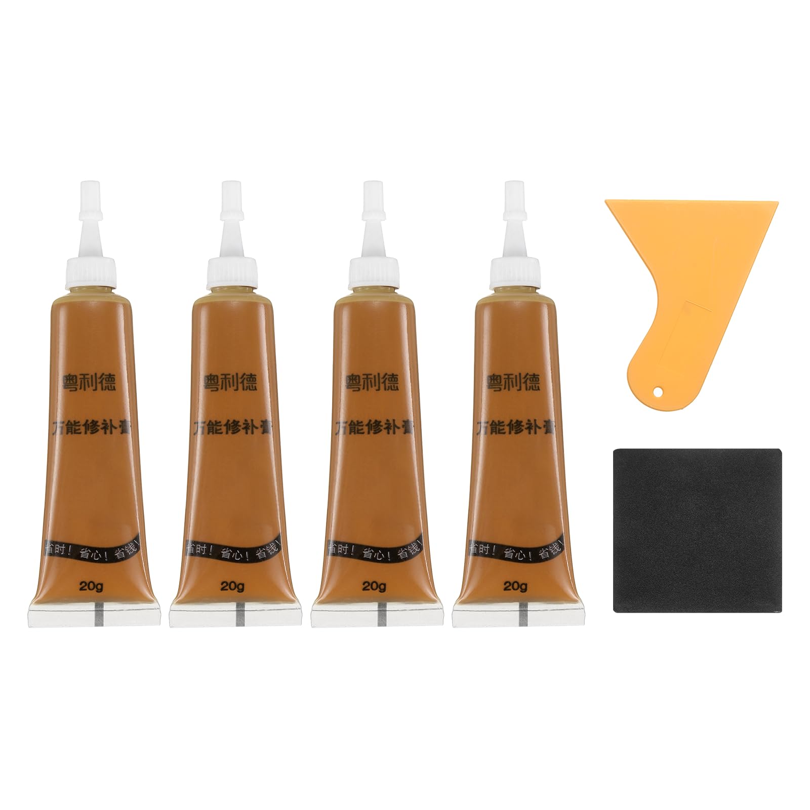 sourcing map Wood Repair Kit, 4 Pcs Touch Up Filler Wood with Scraper Sandpaper for Scratches Holes Crack Tables Desks Wooden Floors Repair Cover Ups, Golden Sandalwood