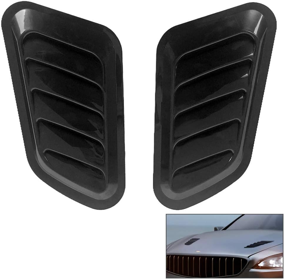 Intake Scoop Turbo Bonnet Vent Hood Air Vent Trim Cover, Black, 2 Pcs