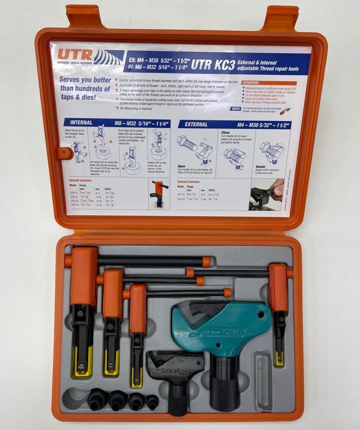 UTR KC3 - External & Internal Adjustable Restorers – Universal Thread Repair Tool Kit. Easily Replaces Hundreds of Taps and Dies. All In One Patented Solution.