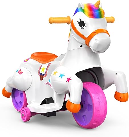 12V Electric Unicorn Ride-On Toy for Kids, 2-in-1 Riding and Rocking Horse, White