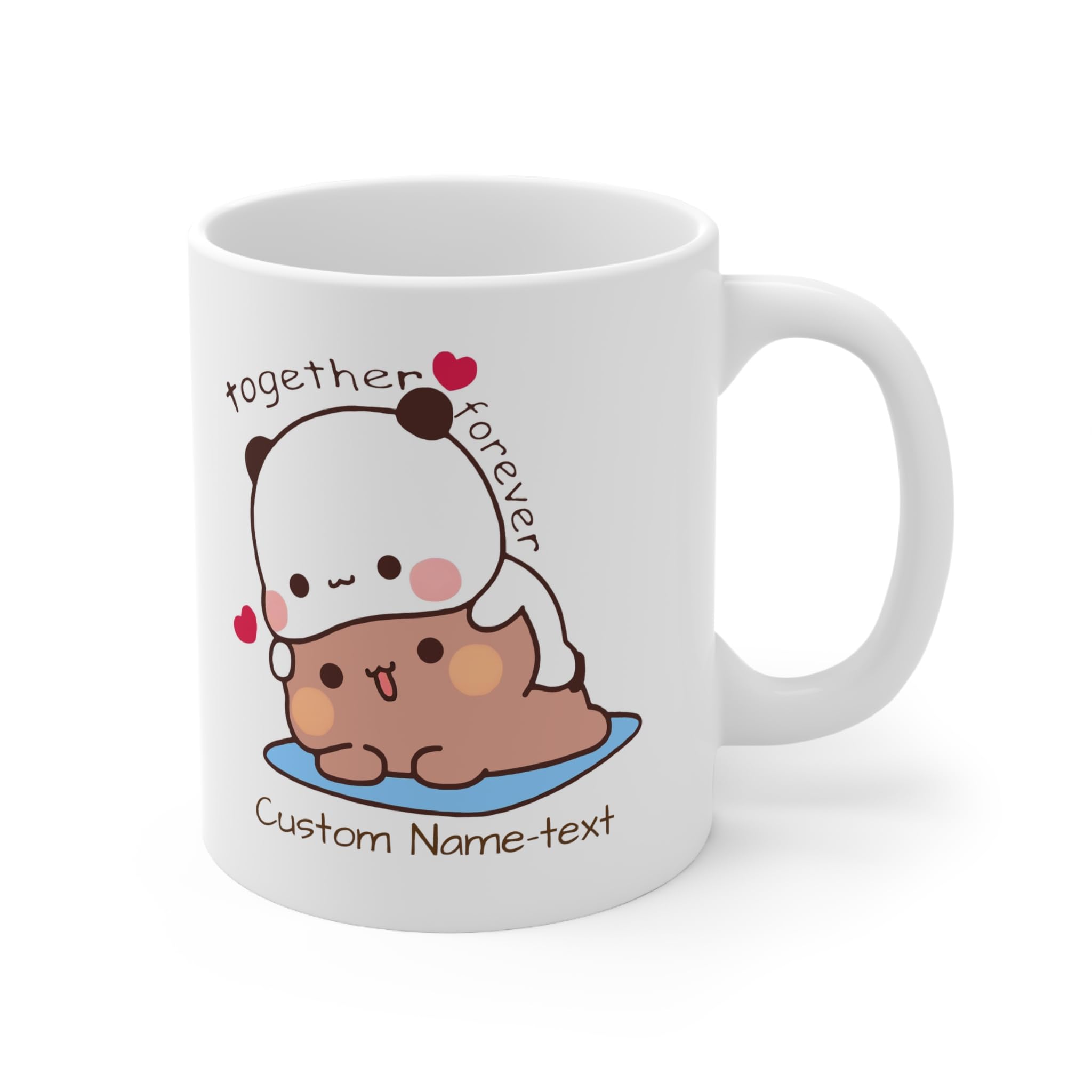 Custom Text Names Panda Mug, Couple Panda Cute Bubu Dudu Coffee Mug, Personalized Panda Bear Cup, Gifts for Valentines Day, Gift for Her Him, Couples in Love, White Ceramic Mug 11oz 15oz