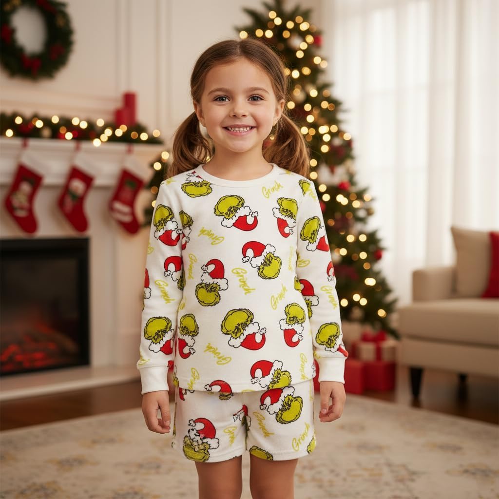 The Grinch Pajamas Girls 2-Piece Matching Set - Kids Soft Christmas PJs Loungewear - Long Sleeve & Shorts - Official Product - Image 2
