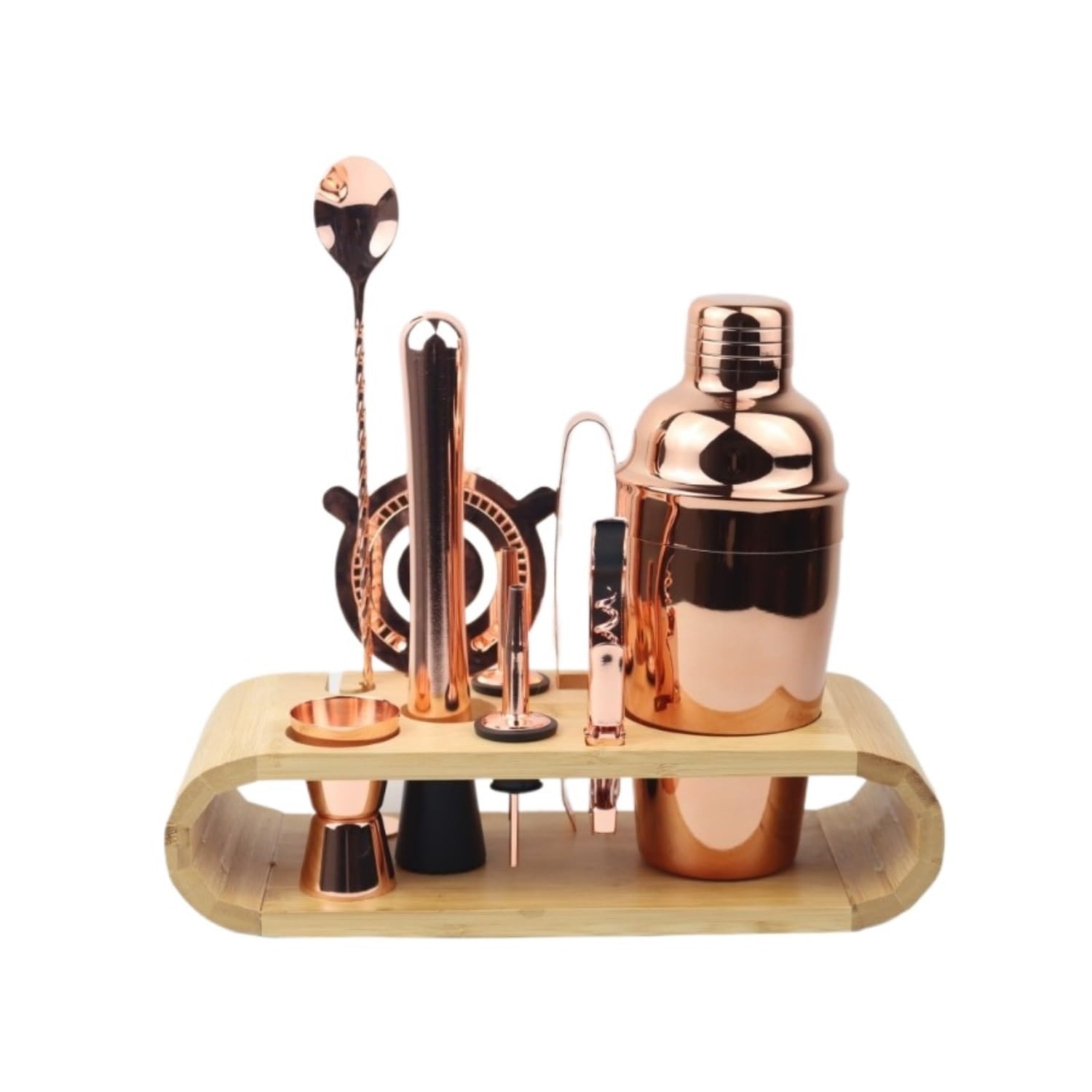 Juego de Cocktail Shaker Juego de batidora de Acero Inoxidable, Juego Completo de Taza coctelera para Barman, Juego de coctelera de 10 Piezas con Marco de Madera Coctelera Profesional Herramientas (C