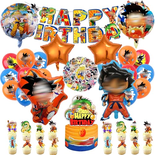 100 pièces Décoration d'anniversaire Dragonball, Comprend bannière, Autocollants enfants, Décoration de gâteau, Ballon de personnage de dessin animé, Décorations de fête pour fans d'anime