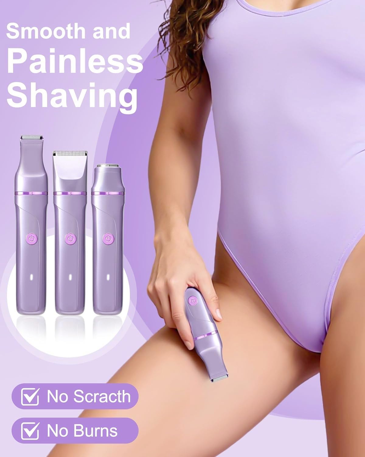 Bikini Trimmer for Women - Painless Electric Razors for Silk Skin,Cordless Electric Shaver for Trip,Replaceable Trimmer for Women,IPX7 Waterproof & Easy Cleaning,Ceramic Blade,USB Charge Dock Purple