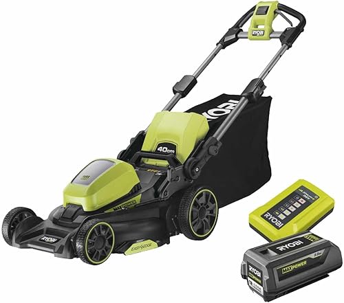RYOBI RY36LM40A-150 Cordless Lawnmower 36 V 5 Ah, 40 cm Cutting Width, 700 m Range, Mulching Function and Grass Collection Bag