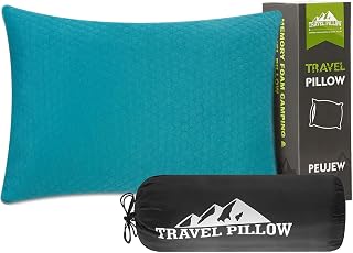 Reisekissen Memory Foam Kissen, Camping Kissen Kleines Kissen 40x30x12 cm, Reisekopfkissen mit Wasserdichter Packsack, Ideal für Flugzeug, Auto und Camping (S, Türkisblau)