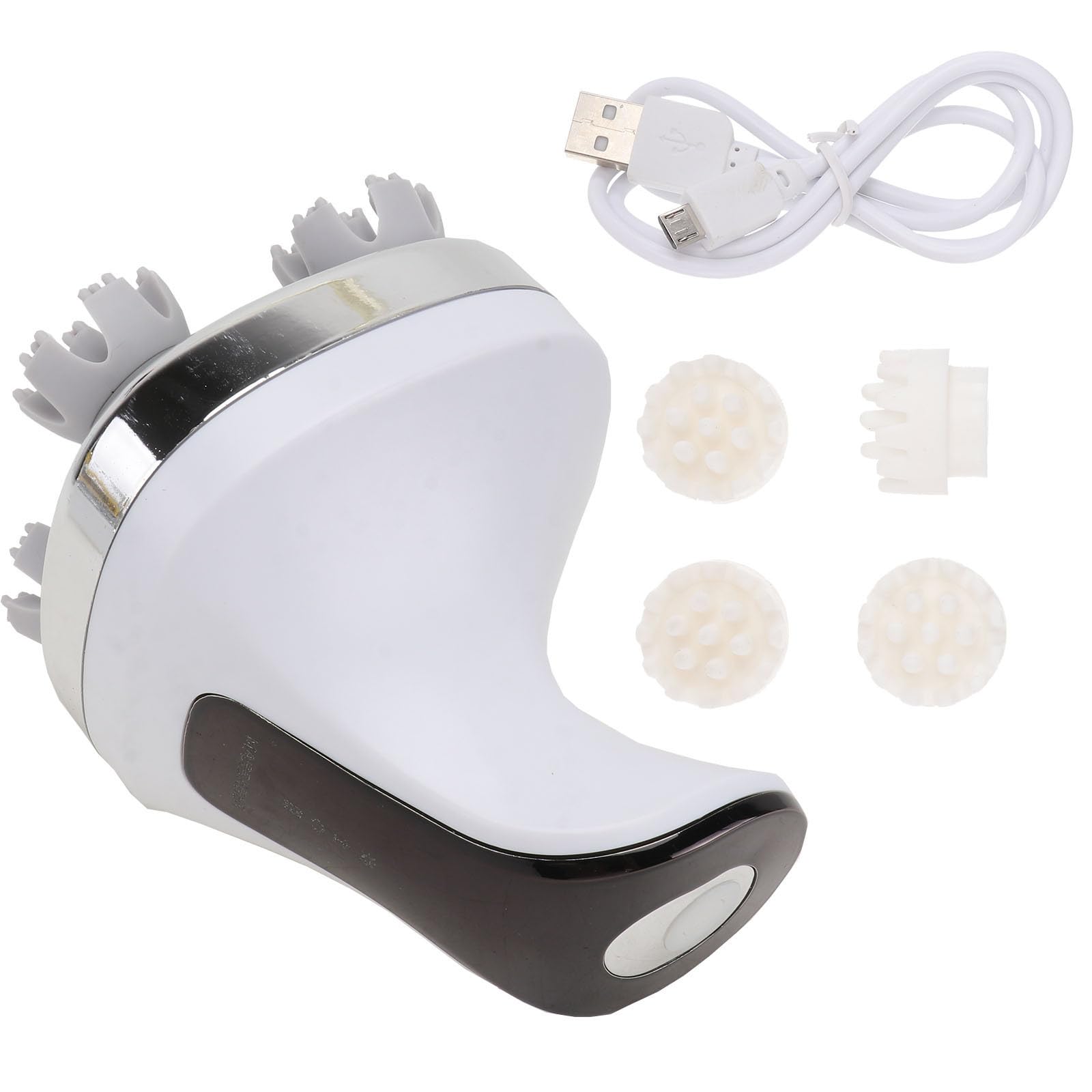INOOMP Masajeador de Cabeza Recargable con Garra, Batería de 1200mah, Plástico Ligero, 2 Cabezales para Aliviar Fatiga y Masaje Profundo, Adecuado para Oficina y Viaje