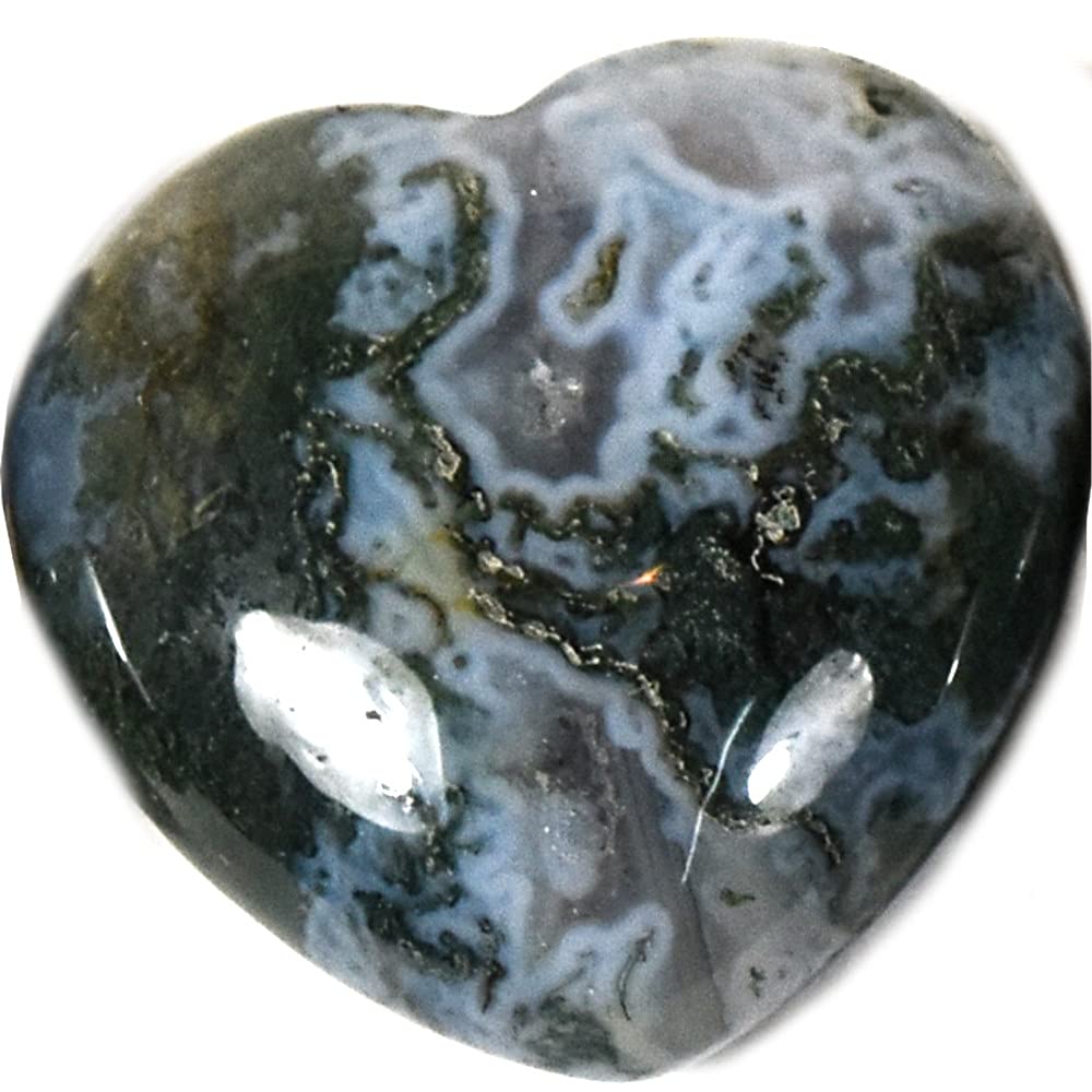 HQRP-Crystal 1PC Heart Aquamarine Lapis Lazuli Agate Quartz Chalcedony Mookaite Laradorite Jasper Aventurine Sodalite Amber (Multicolor Green Moss Agate)