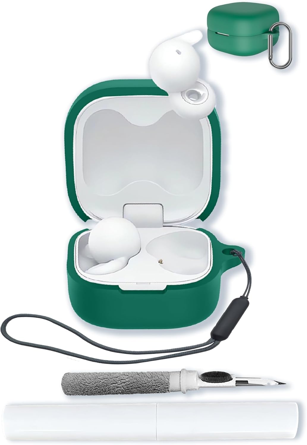 Case for Sony LinkBuds Open Truly Wireless Earbud Headphones(Model Number:WFL910B.UC),Soft Protective,Shockproof, BOVUGAC Silicone Case Cover with Keychain & Cleaning Kit & Lanyard-Green