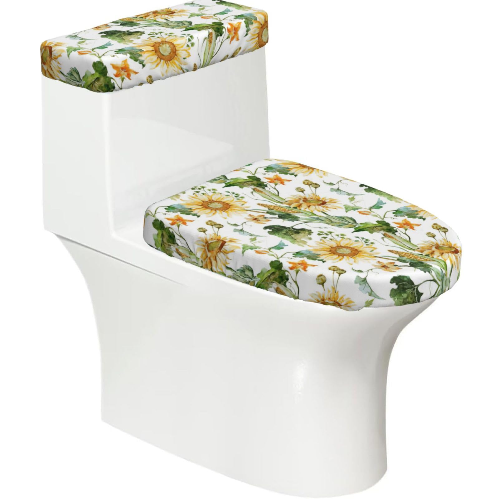 Sunflower And Corn Print Toilet Seat Lid And Tank Covers Universal Fit Smooth Seat Cushion Easy To Clean For Home Hotel