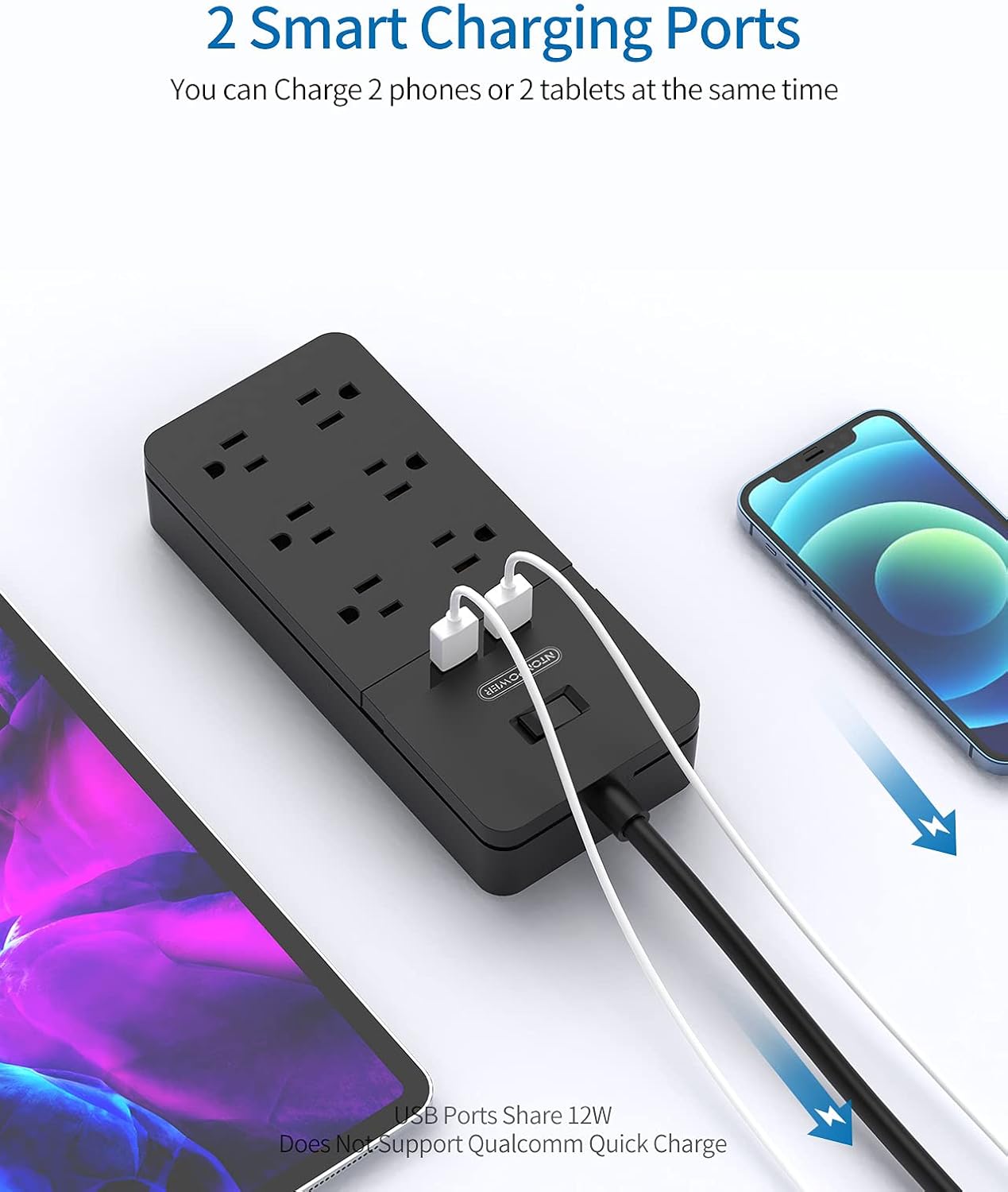 2 Prong Surge Protector Power Strip with 10ft Extension Cord & NTONPOWER 2 Prong Power Strip, 1875W/15A 2 Prong Extension Cord 10ft, 3 Outlets & 2 USB A & 2 USB C