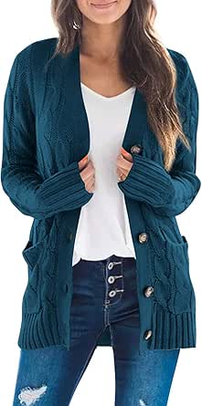 ZESICA Women's 2023 Fall Casual Long Sleeve Button Down Open Front Cable Knit Cardigan Sweater Coat