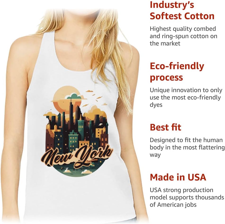 New York Women's Racerback Tank - Cityscape Tank Top - Printed Workout Tank