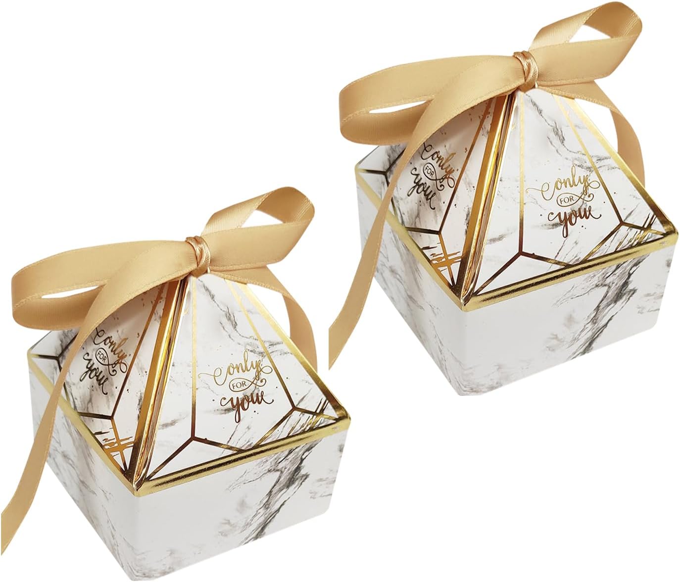 50 Pcs Wedding Candy Boxes, Marble Grey Gem Tower Birthday Wedding Party Favor Boxes, Small Gift Box for Guests with Gold Ribbon, Chocolate Candy Gift Boxes for Bridal, Baby Shower Table Decoration - Image 9