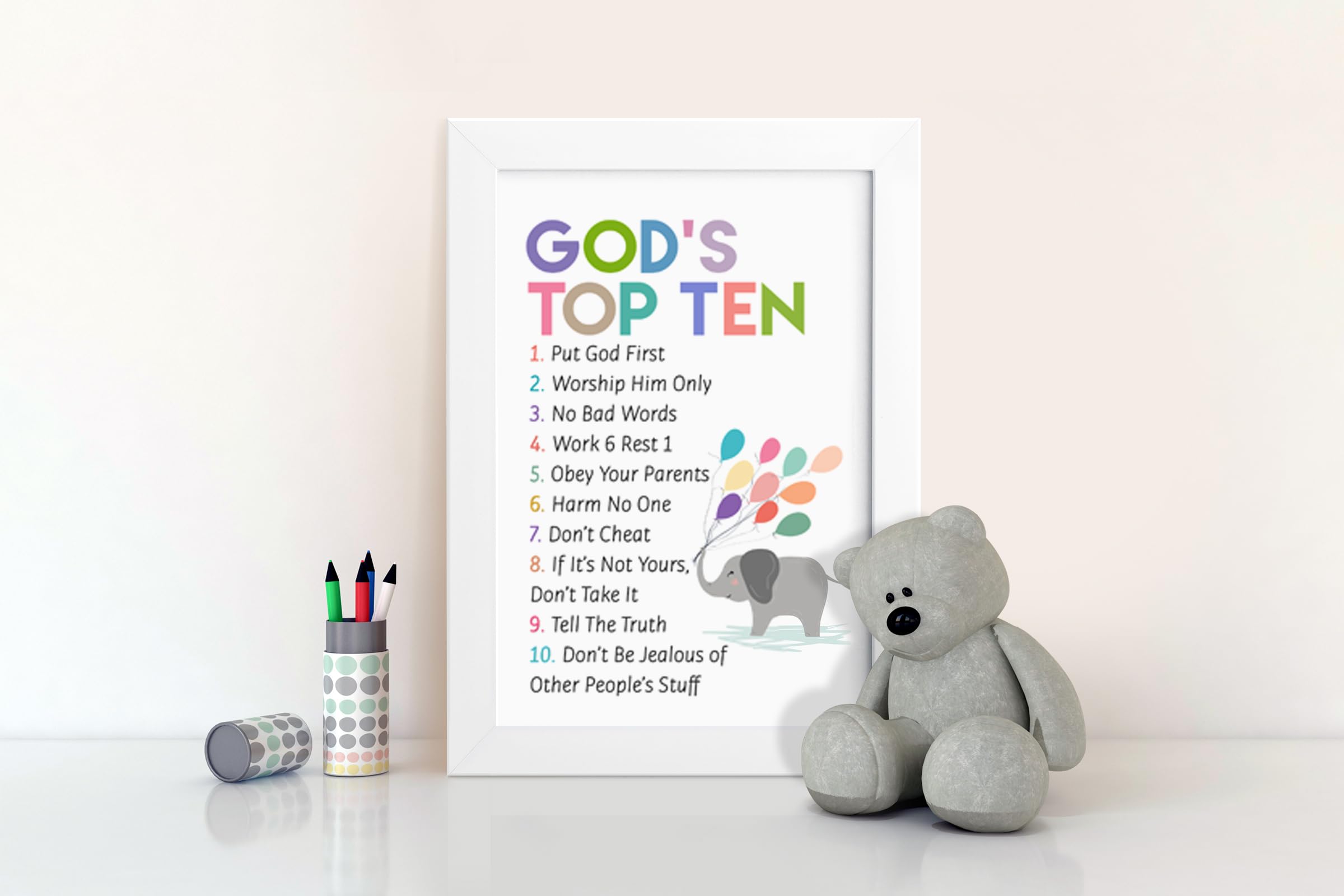 Elben Creatives God's Top Ten (The Ten Commandments) Kids Bible Verses Frames/Christian Children Photo Frames 3