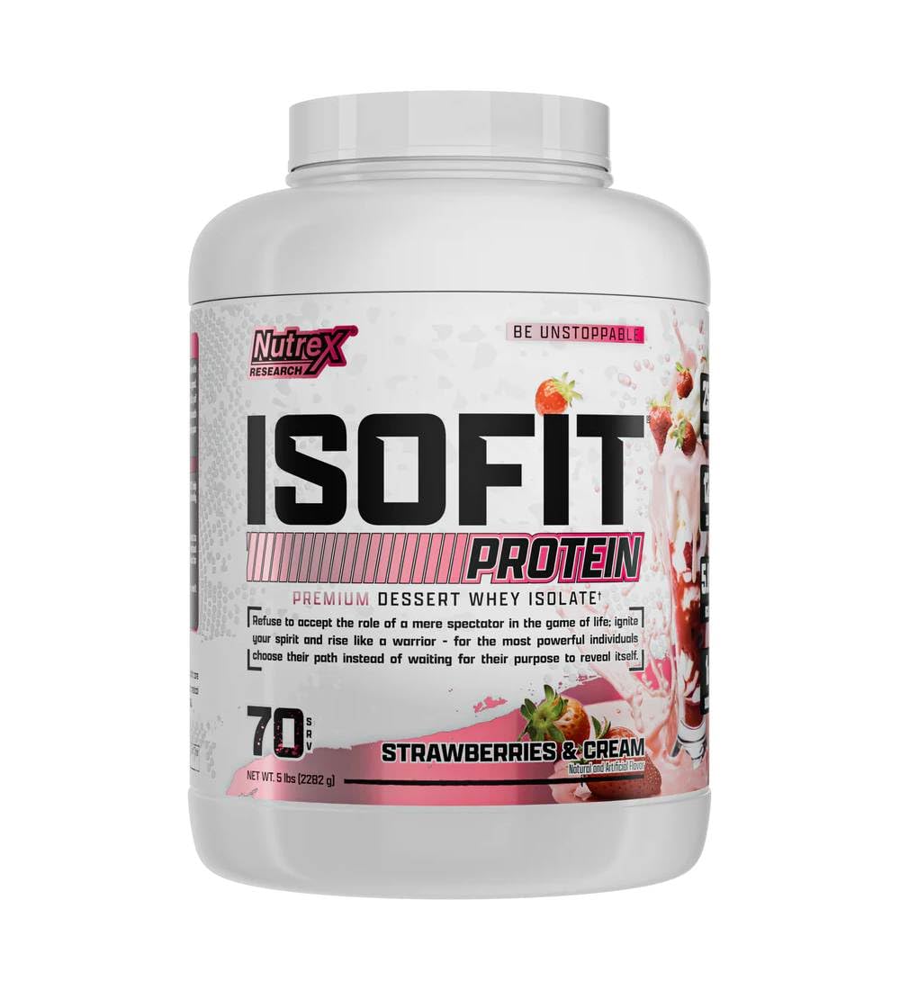 Nutrex Research IsoFit Whey Protein Powder Instantized 100% Whey Protein Isolate (70 Servings, Strawberries & Cream) Strawberries & Cream 70 Servings (Pack of 1)