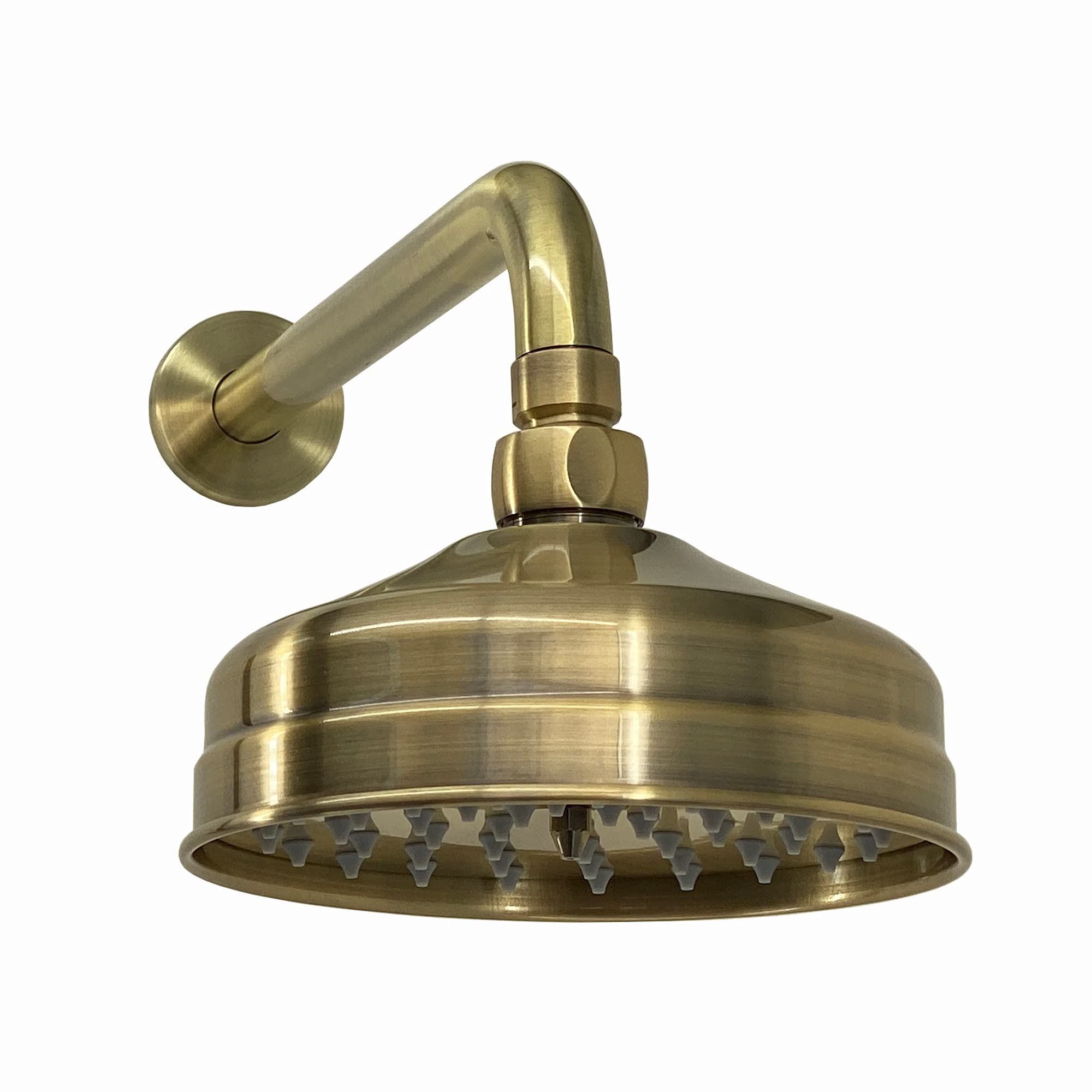 ENKI, RA012, 150mm Traditional Wall Mounted Fixed Small Shower Head Antique Brass, Solid Brass, 320mm Shower Arm, Round Rose, Mixer Rainfall Shower, Modern Design, Easy Clean & Easy to Install โ image 1