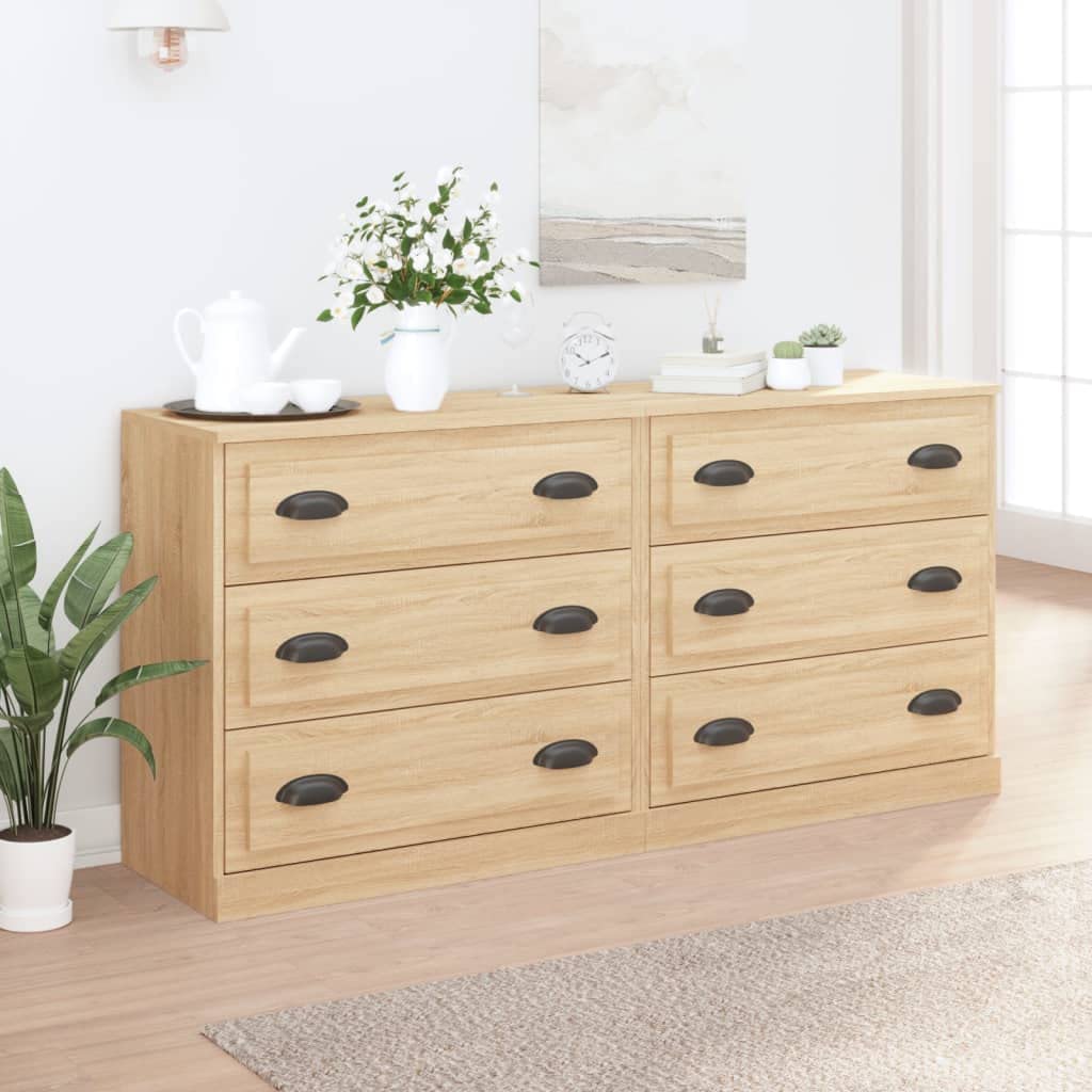 Kredensy 2 szt. dąb Sonoma materiał drewnopochodny, 70 x 35,5 x 67,5 cm, trwała szafka do przechowywania do salonu, jadalni, biura, odporna na wilgoć, klasyczne przechowywanie