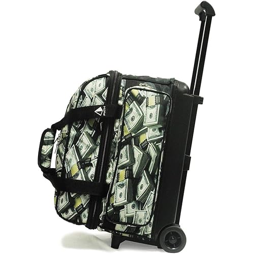 Pyramid Deluxe Double Roller 2 Ball Bowling Bag with Large Separate Shoe Compartment (Up To 2 Pairs Of Shoes) and Accessory Pockets, Sturdy Square Handle - Extends to 40" - Pro Options Available